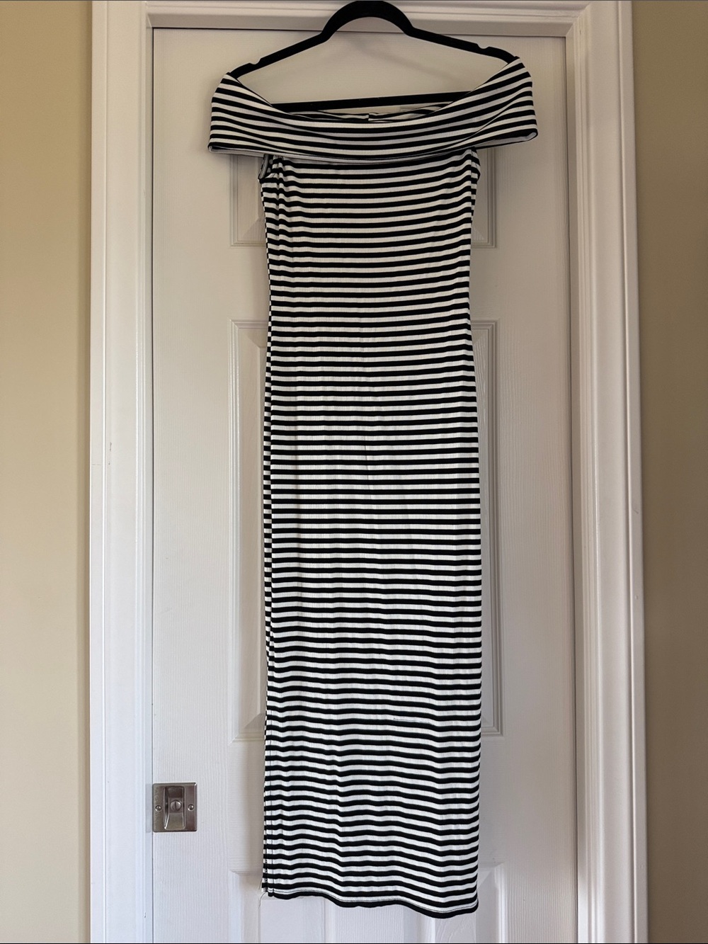 Black and White off the shoulder Striped Dress